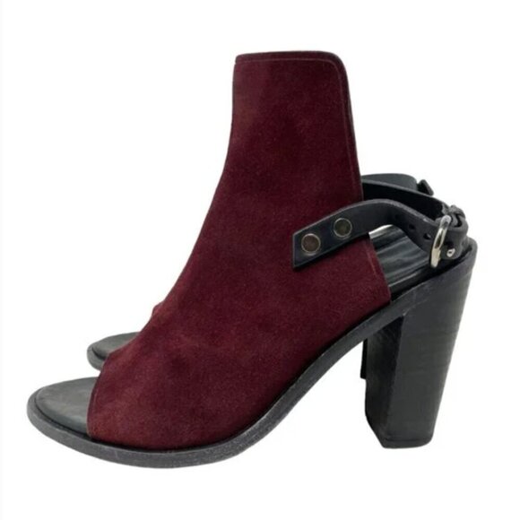 Rag & Bone Wyatt Bordeaux Suede Open Toe Slingback Ankle Bootie - Size 8 EU 38.5 - Picture 2 of 6